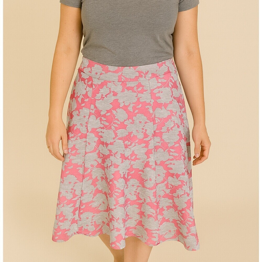 Grace Elements midi skirt gray/pink floral print pull on circle NEW SZ M Macy’s